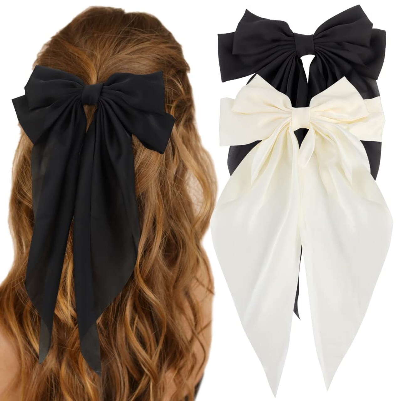 Silky Satin Hair Bows 2Pcs Big Hair Bows for Women Hair Ribbons